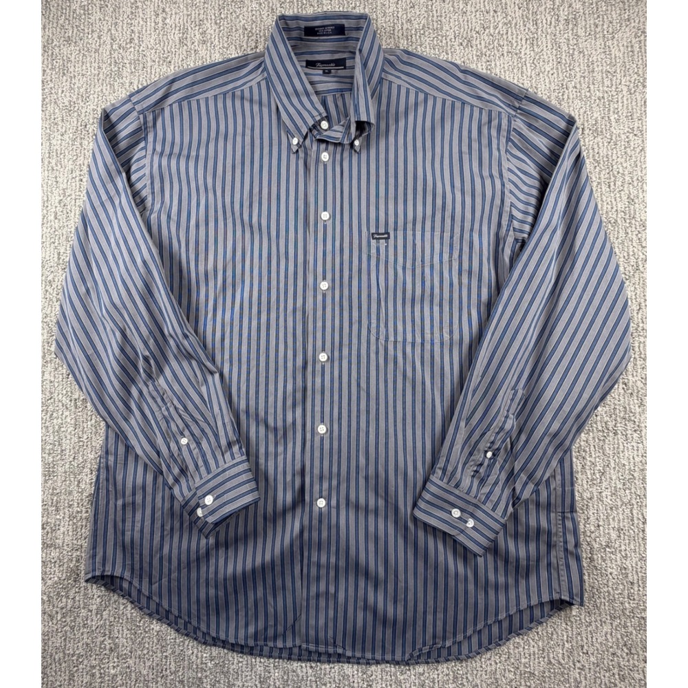 Faconnable Button Down Shirt Mens XL Blue Grey Striped Long Sleeve Cotton USA